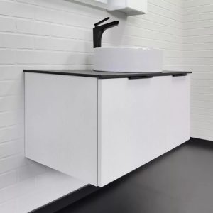 Тумба подвесная Comforty Тосно 90 с черной столешницей c раковиной 9110 Ясень белёный 00-00020160CF