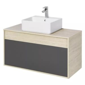 Тумба подвесная Aquaton Лофт Урбан 100 с раковиной GEOMETRY Серый графит / Дуб орегон 1A2477K1LQX60