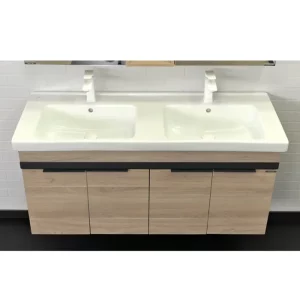 Тумба подвесная Comforty Дуэт 125 + раковина Дуб натуральный 00-00009925