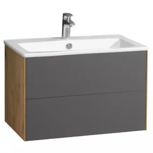 Тумба подвесная с раковиной Aquaton Сохо 73,4х45,5 графит софт/дуб веллингтон 1A2581K1AJA00