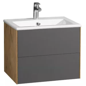 Тумба подвесная с раковиной Aquaton Сохо 58,8х45,5 графит софт/дуб веллингтон 1A2580K1AJA00
