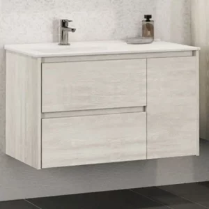 Тумба подвесная Comforty Бремен 91 + раковина Дуб белый 00004142375CF