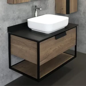 Тумба подвесная Comforty Кёльн 90,5 + раковина + черная столешница Дуб темный 00004149965CF