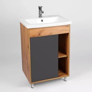 Тумба напольная Viant Бостон 60 с раковиной Como Дуб Вотан / Графит VBOS60COG-T1ST